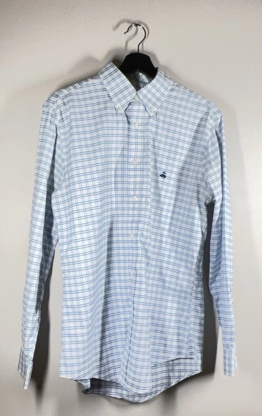 Brooks Brothers Regent Shirt Mens Medium Blue Check Non Iron Supima Cotton